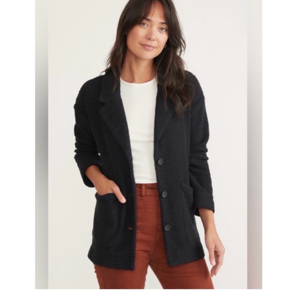 Marine Layer Black Textured Knit Blazer Cardigan Jacket Notched Lapel Pockets